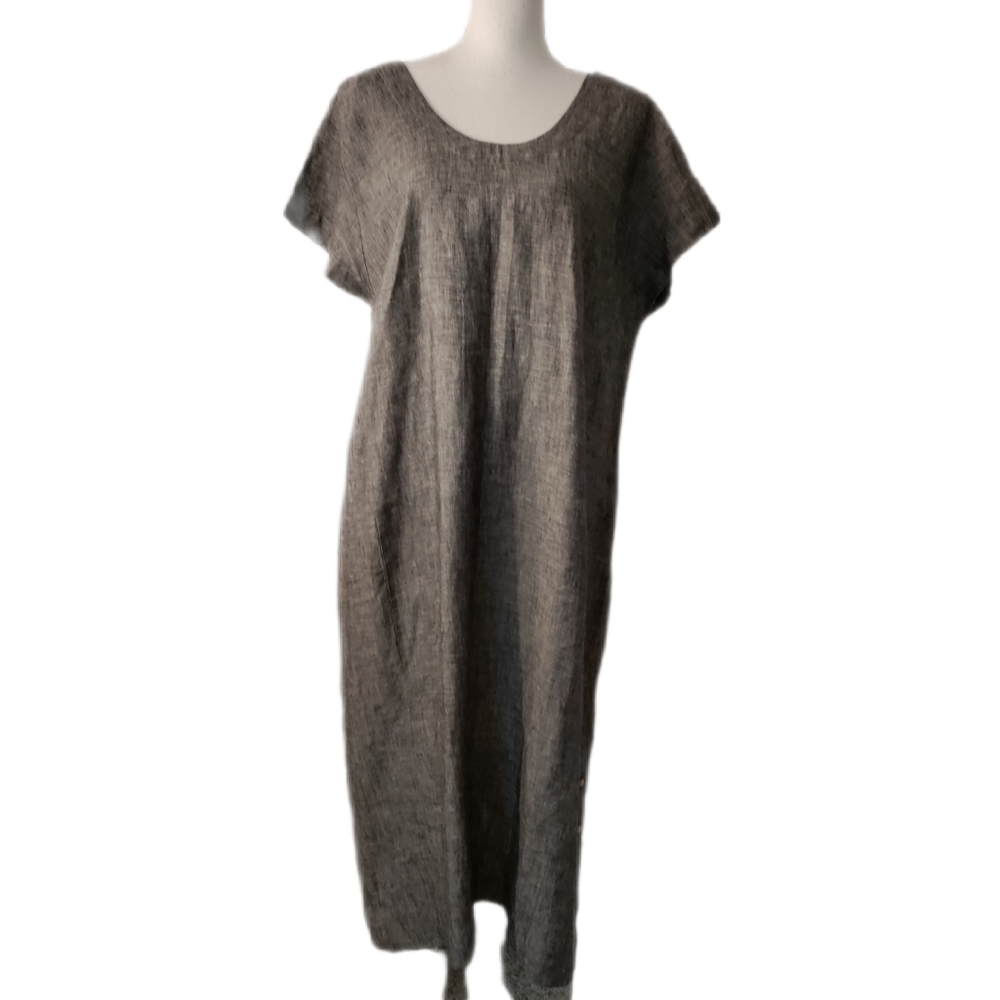 Cap sleeve linen black and grey maxi dress